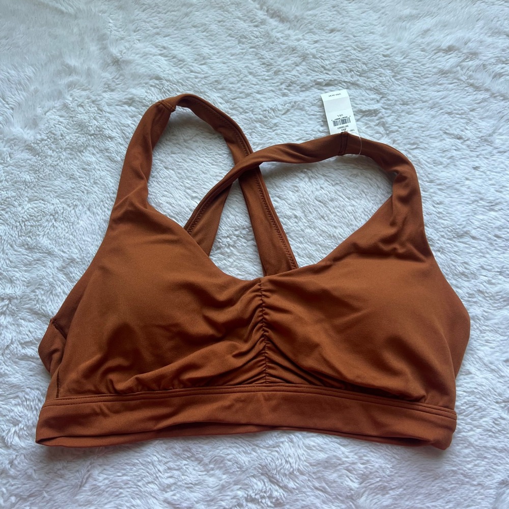 Aerie OFFLINE Real Me Strappy Ruched Sports Bra Clay Brown L 150-2698-1167 Earth